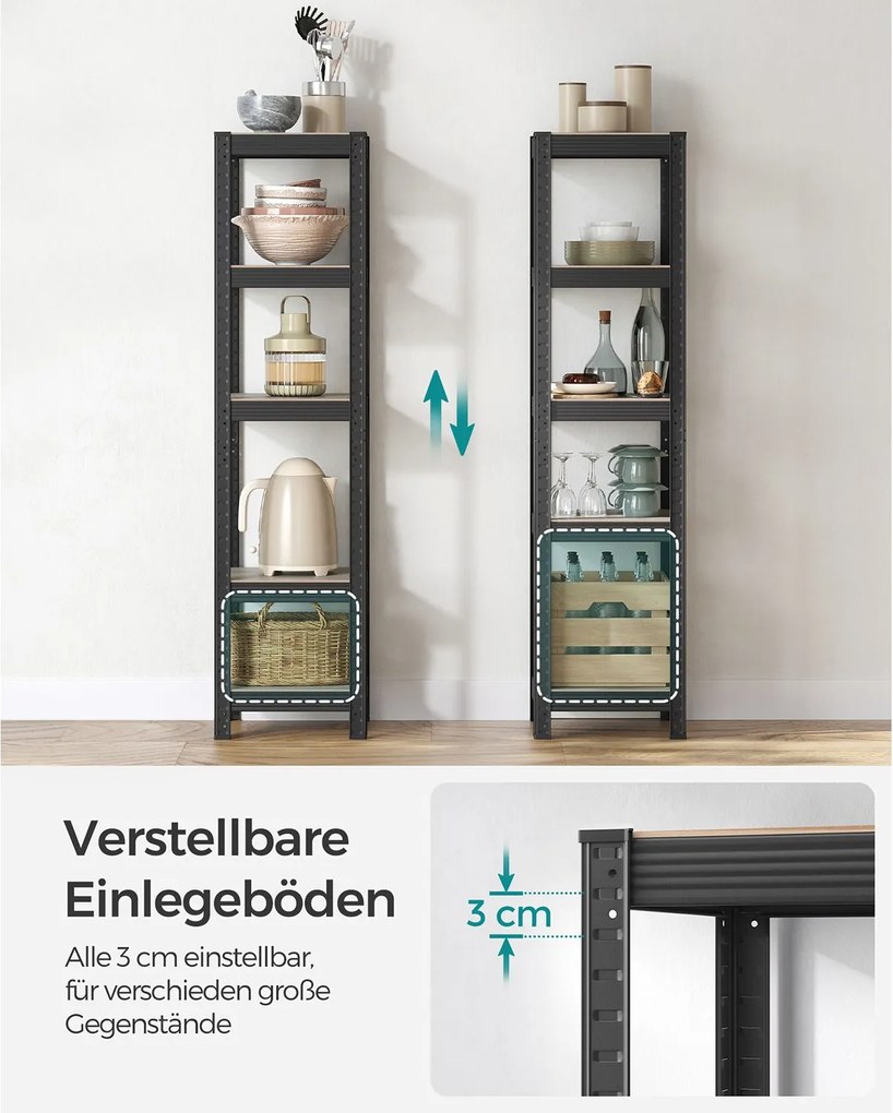 Estante arrumação 5 prateleiras cozinha, garagem 37 x 37 x 150 cm cinzento-preto