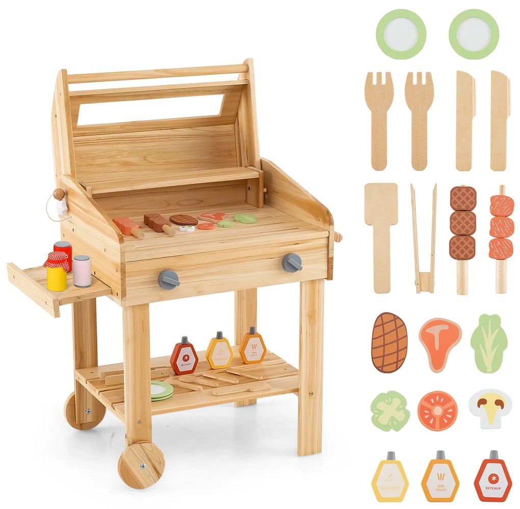 Conjunto de churrasqueira de madeira com quadro negro, pia e armário - Natural