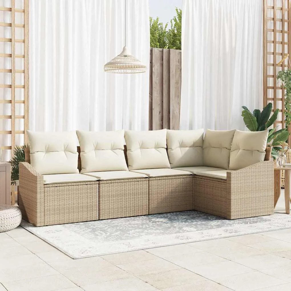 vidaXL Conjunto de Sofás de Jardim 5 Peças com Almofadas Beiges em Rattan Sintético