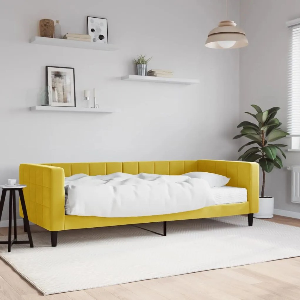 Sofá-cama com colchão 90x200 cm veludo amarelo