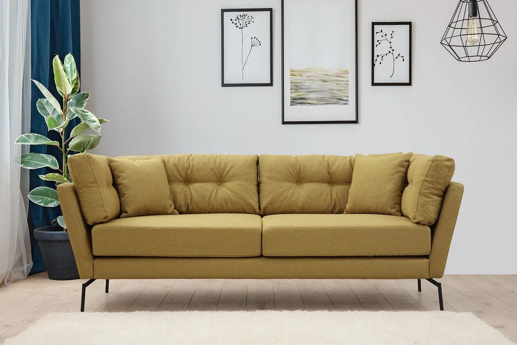 Sofá de 3 Lugares Mapa – Amarelo Esverdeado – 214 cm x 90 cm x 84 cm