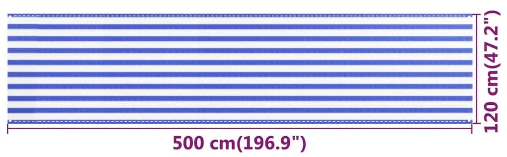 Tela de varanda 120x500 cm PEAD azul e branco