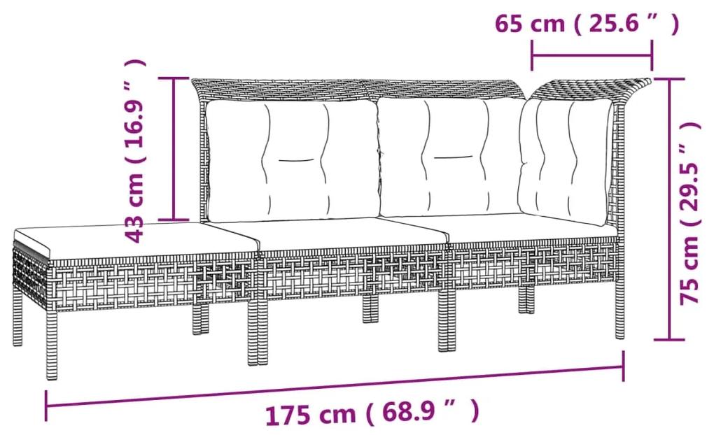 7 pcs conjunto lounge de jardim c/ almofadões vime PE cinzento