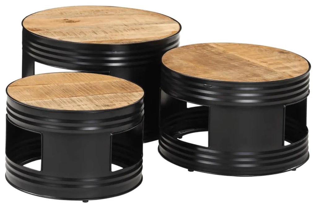 Mesas de bar formato de tambor 3 pcs mangueira áspera maciça