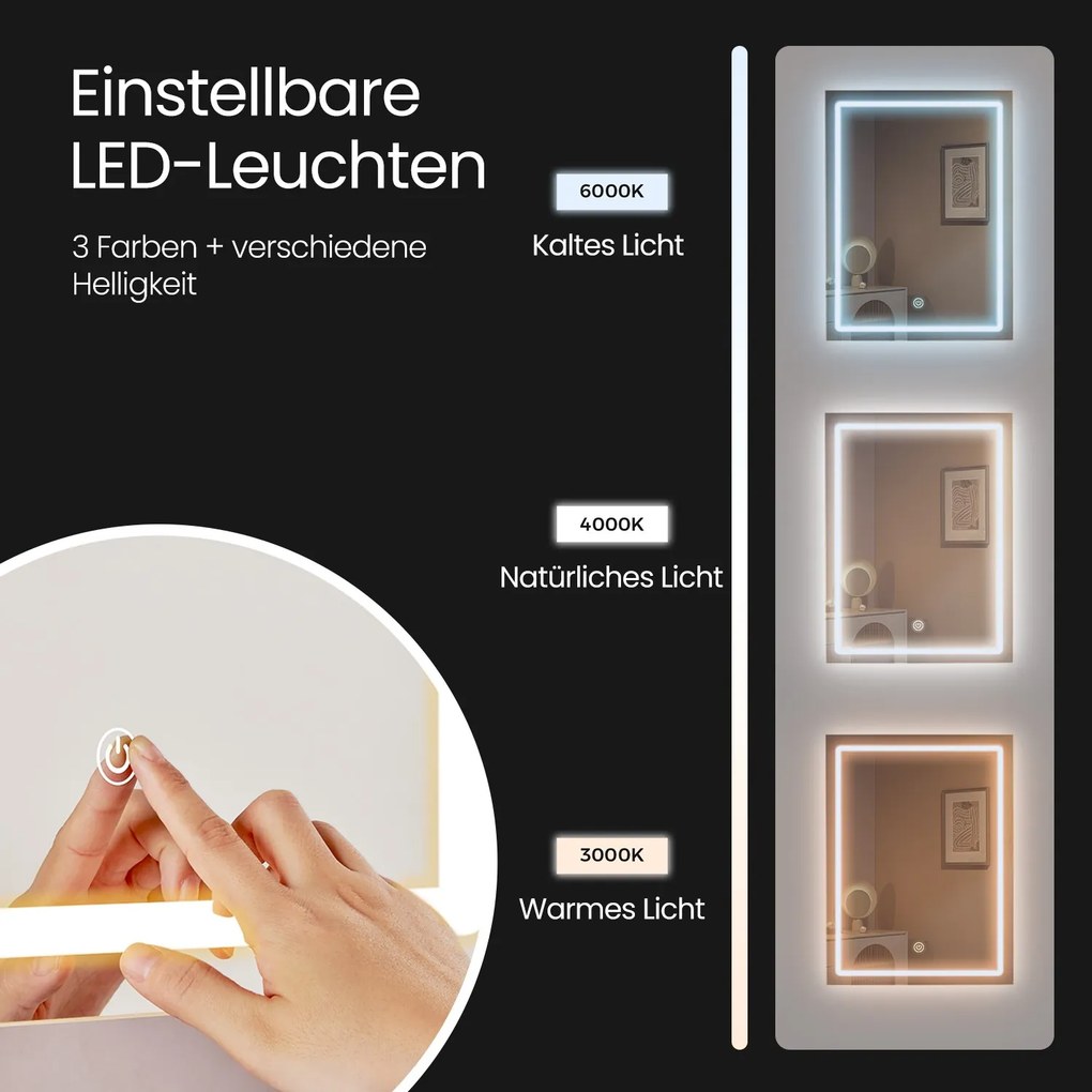 Toucador com banco com espelho, luz LED 40 x 98,3 x 145 cm branco