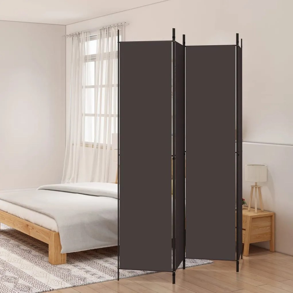 350199 vidaXL Biombo/divisória com 4 painéis 200x220 cm tecido castanho