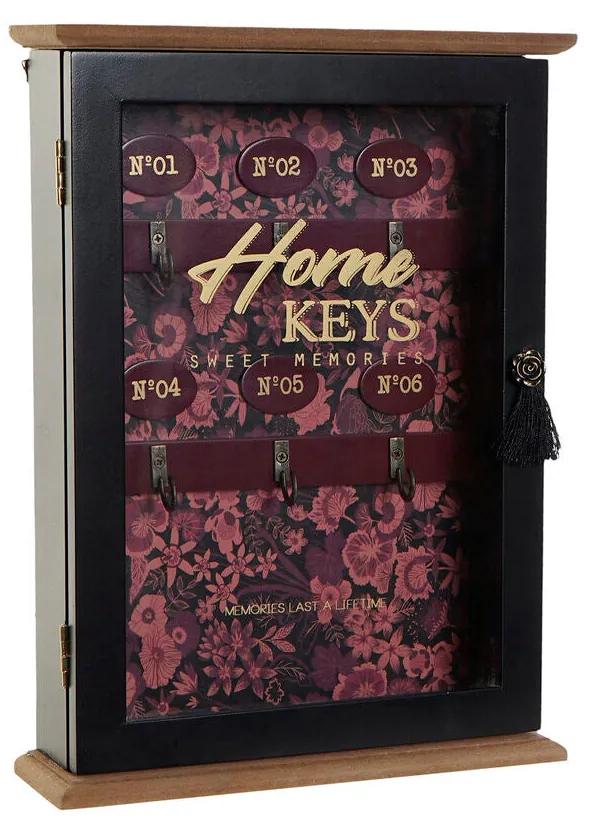 Armário para chaves DKD Home Decor Cristal Preto Cor de Rosa MDF (22 x 6 x 30 cm)