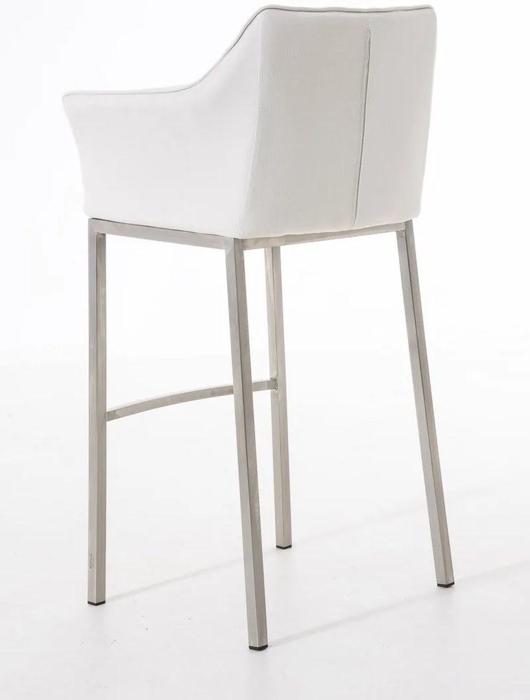 Banco de bar Damaso em tecido com estrutura prateada 64 x 110 x 48 cm Branco