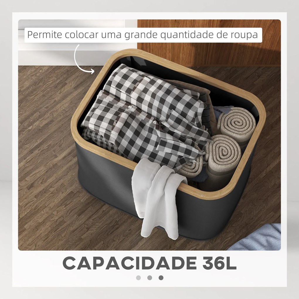 HOMCOM Cesto para Roupa Dobrável Cesto para Roupa Suja 36 L com Pega p