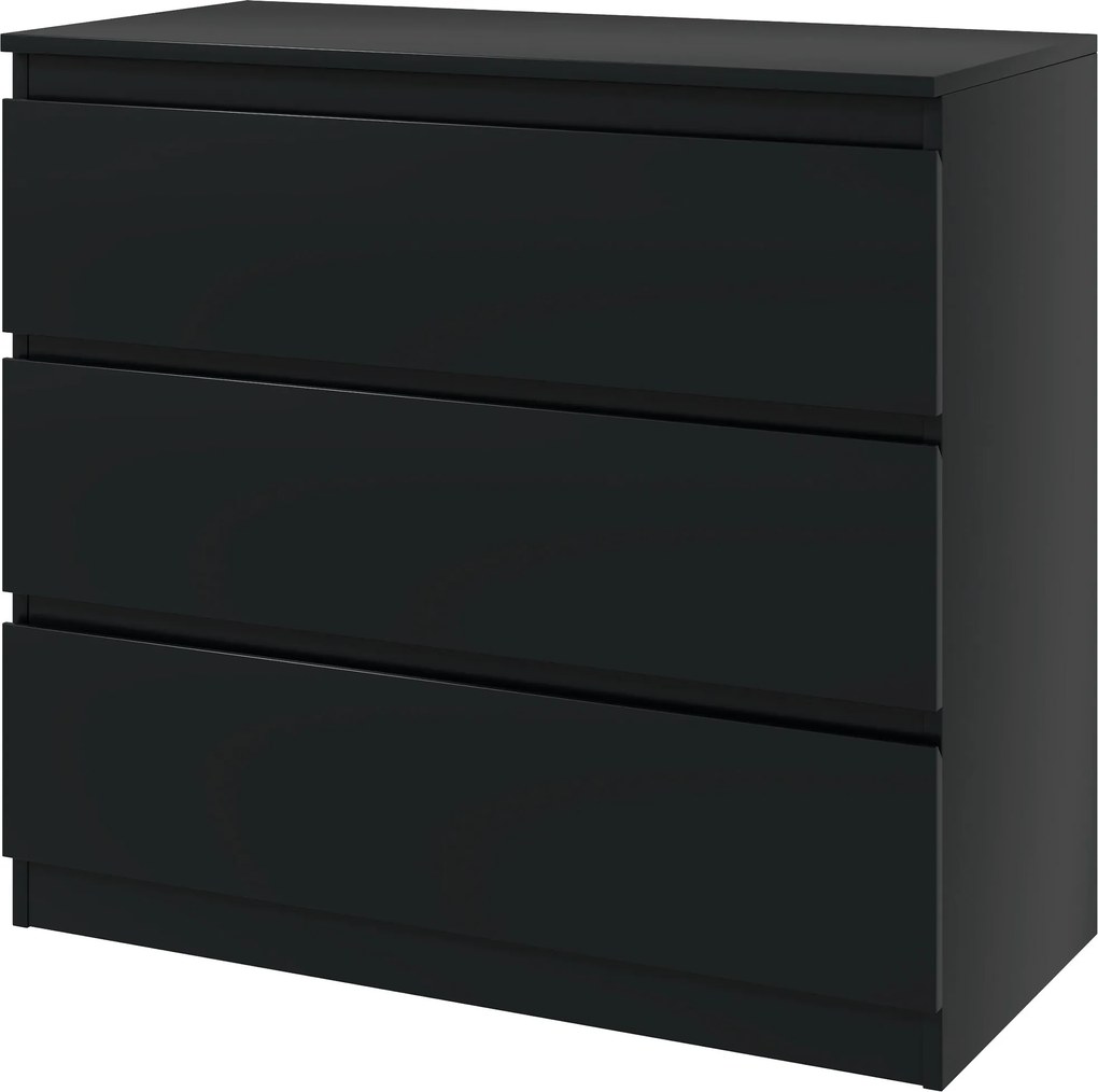 Cómoda com 3 gavetas 80 L x 39 P x 73 A cm, móvel de arrumação de linhas simples para o quarto, interior, preto