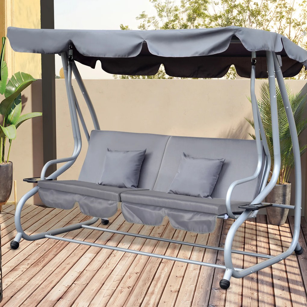 Conjunto de 2 Almofadas para Baloiço Almofada de Assento e Encosto de 3 Lugares 162x47x7 cm  Cinza