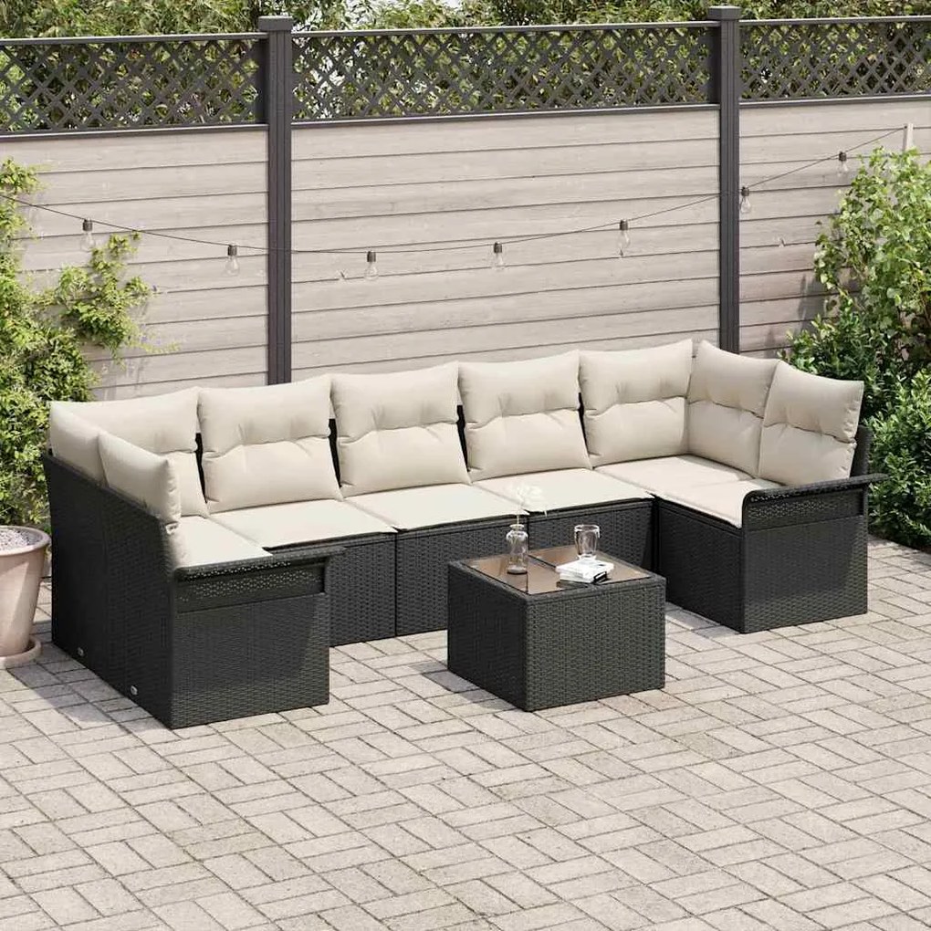 vidaXL Conjunto de Sofá de Jardim 8 pcs Preto e Creme vime PE