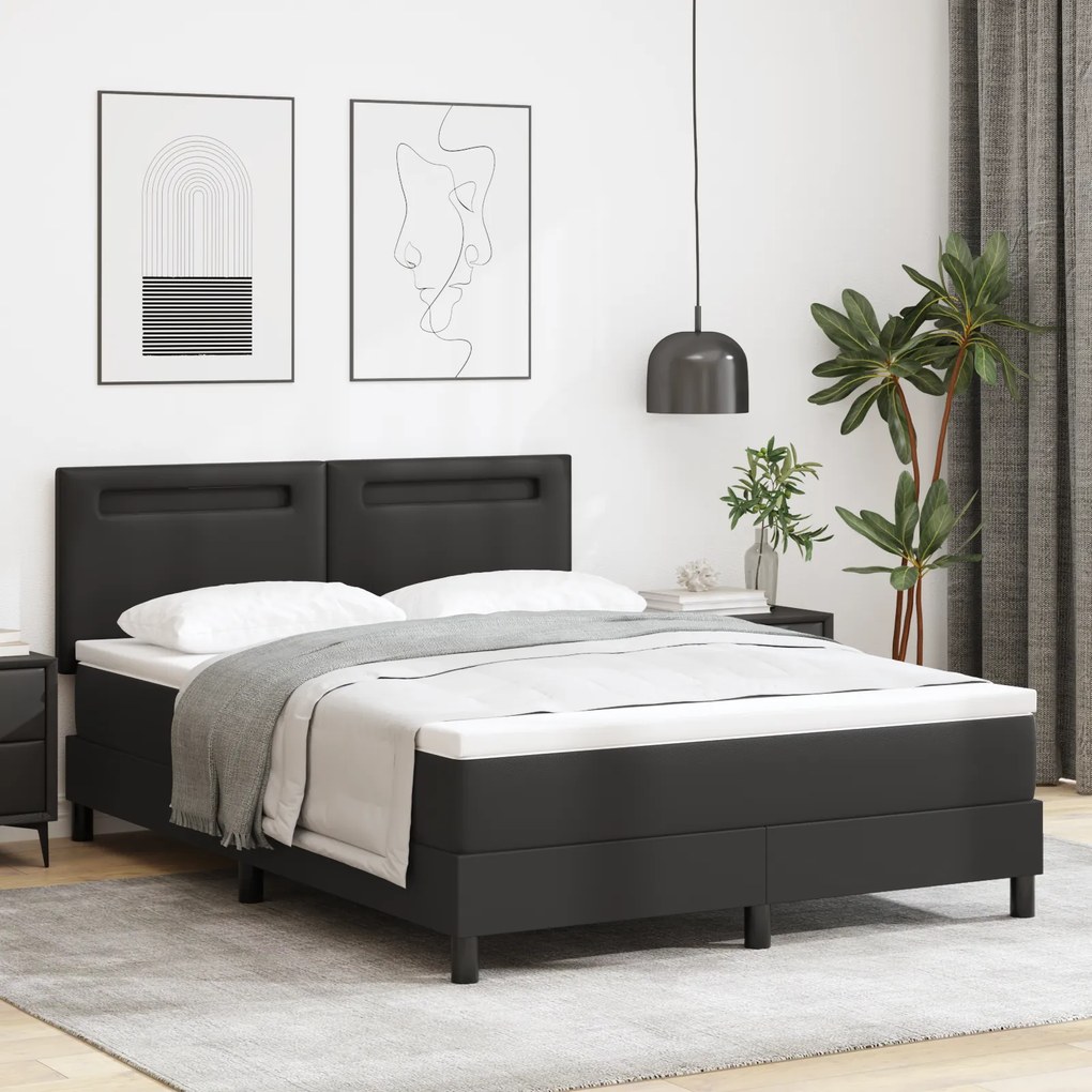 Cama Box Spring vidaXL com Colchão Preto 140x190 cm em Couro Sintético