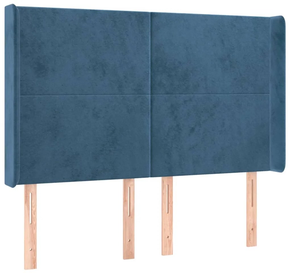 Cama box spring c/ colchão/LED 140x200 cm veludo azul-escuro