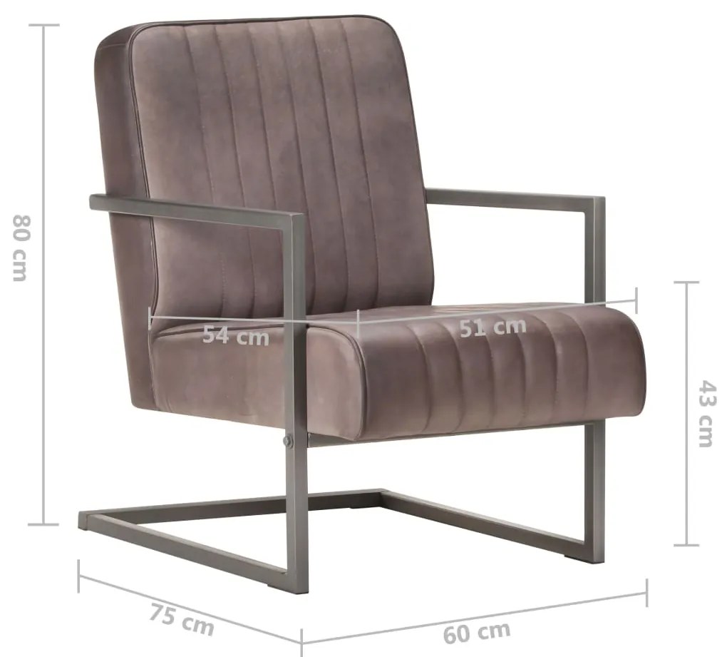 Poltrona cantilever couro genuíno castanho