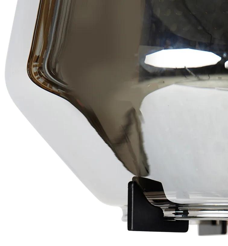 Candeeiro suspenso art déco preto com vidro fumê 6 luzes - Kevin Art Deco