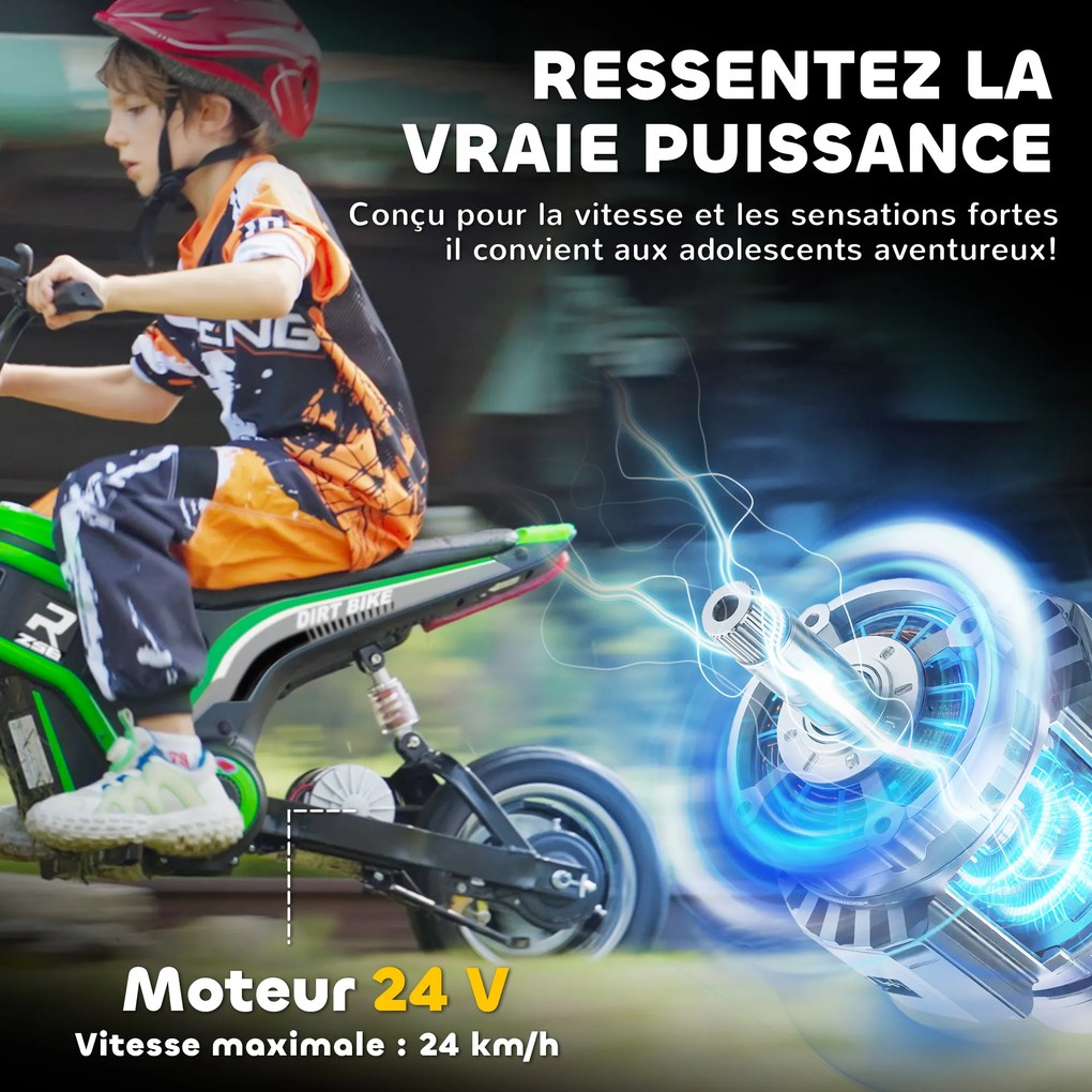Mota elétrica de motocross para crianças, com motor de 350 W, bateria de 12 V, velocidade de 8-16 km/h, pneus insufláveis de 12'' e cor verde