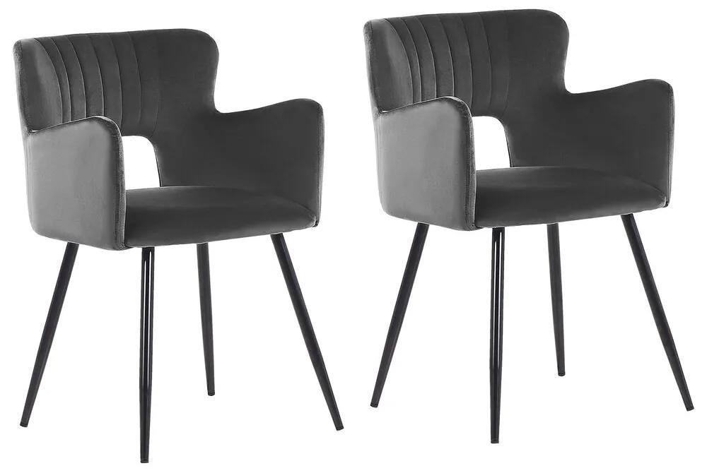 Conjunto de 2 cadeiras de jantar em veludo cinzento escuro SANILAC Beliani