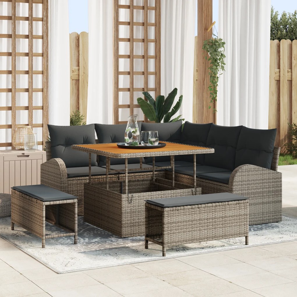 Conjunto de Sofá de Jardim vidaXL de 8 Peças com Almofadas em Rattan P