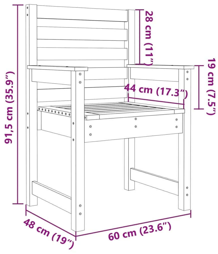 Cadeiras de jardim 2 pcs 60x48x91 cm pinho maciço