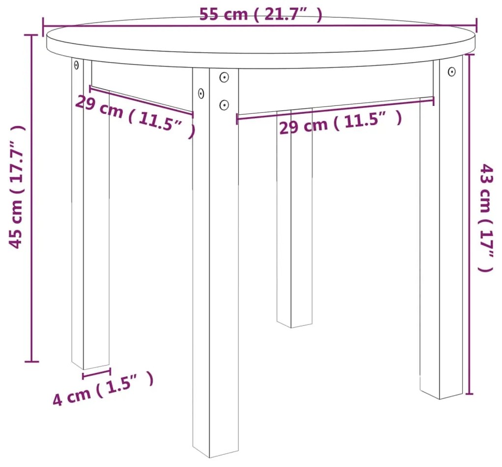 Mesa de centro Ø 55x45 cm madeira de pinho maciça cinzento