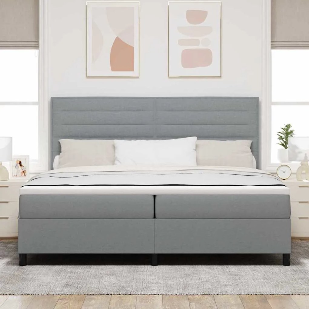 vidaXL Cama Box com colchão Cinzento-claro 200 x 200 cm tecido