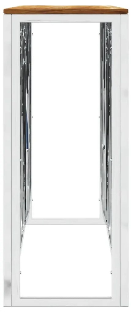 Mesa consola aço inoxidável/madeira de acácia maciça prateado