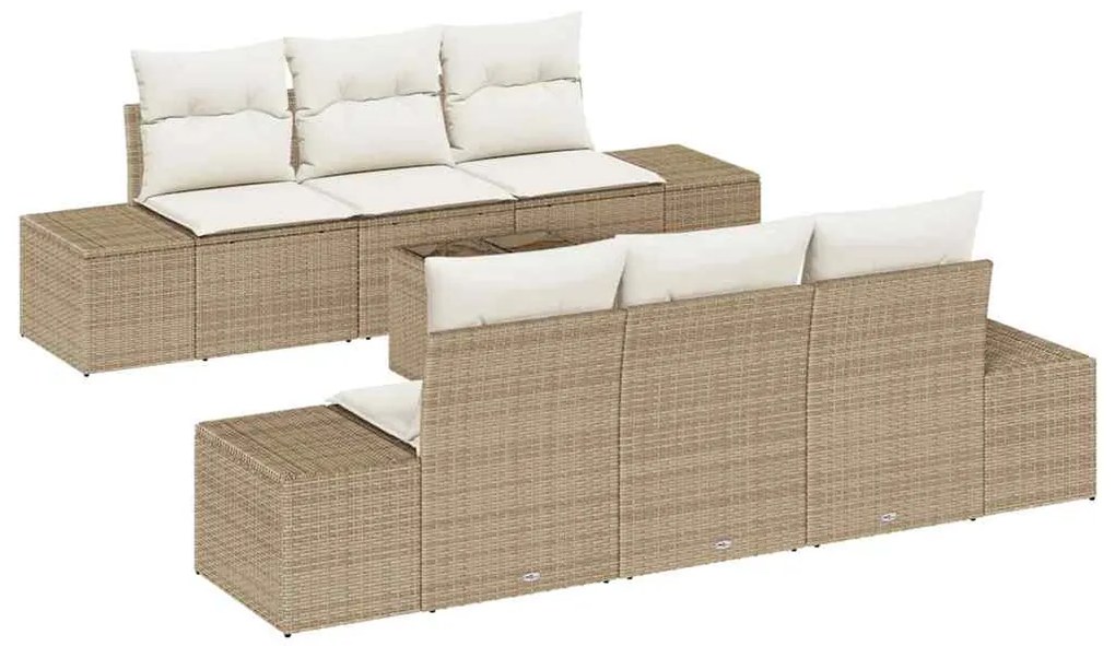 Conjunto de Sofá de Jardim 7 Peças da com Almofadas Beige em Rattan Si
