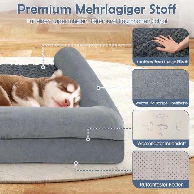 Cama ortopédica para cães grandes 113 x 89 x 18 cm com almofada para cães grandes e médios L Cinza