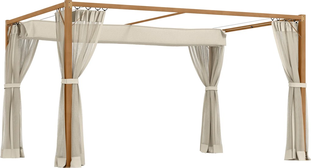 Outsunny Pérgola de Jardim 4x3 m Pérgola para Exterior com Teto Retrátil e Mosquiteiros Laterais para Terraço Pátio Natural | Aosom Portugal