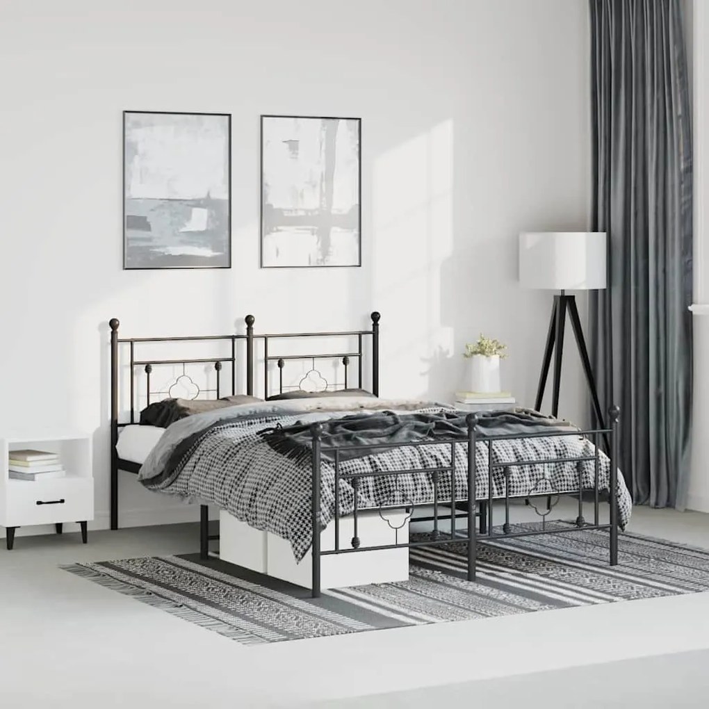 Estrutura de cama com cabeceira e pés 193x203 cm metal preto