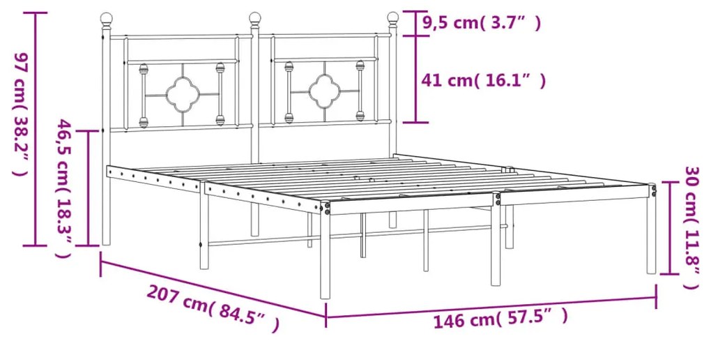 Estrutura de cama com cabeceira 140x200 cm metal branco