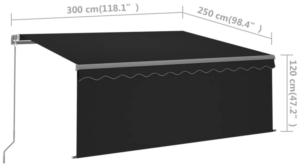 Toldo retrátil manual com estore/LED 3x2,5 m antracite