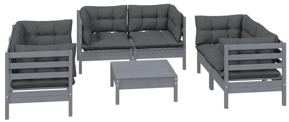 7 pcs conjunto lounge de jardim c/ almofadões pinho maciço