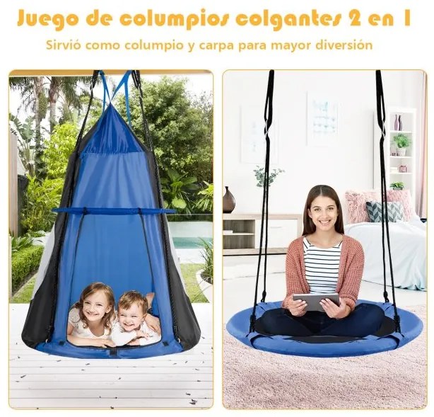 Baloiço crianças Nest com tenda Ø 100cm Arvores ou para Baloiço  Altura ajustável Carga até 150 kg para interior exterior Jardim Azul