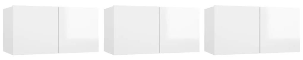 Móveis de TV para parede 3 pcs 60x30x30 cm branco brilhante