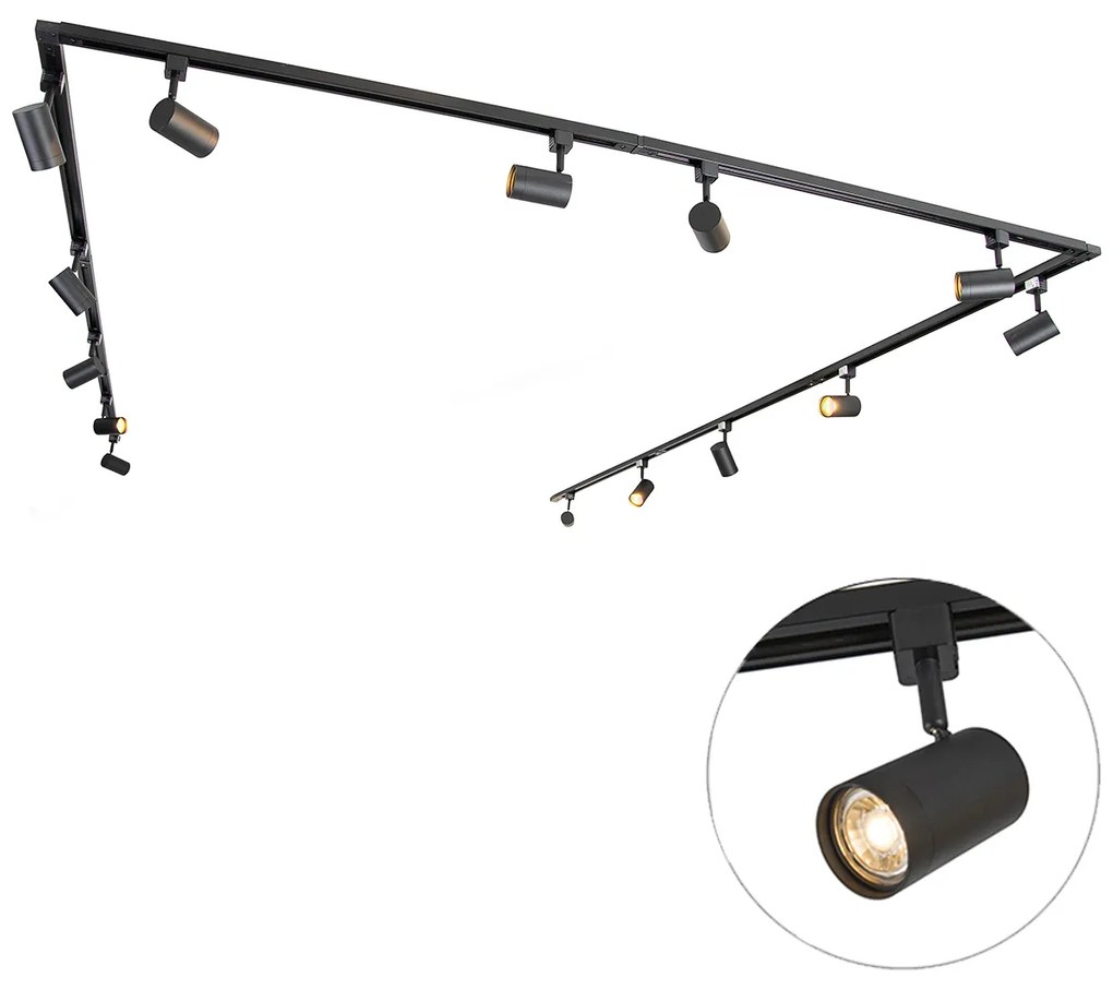 Sistema de iluminação de trilho monofásico inteligente incluindo 14 Wifi GU10 preto - Iconic Jeana