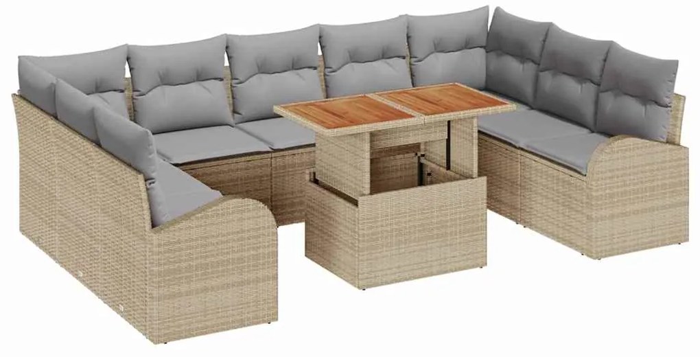 Conjunto de Jantar de 10 Peças para Jardim com Almofadas em Rattan Beg
