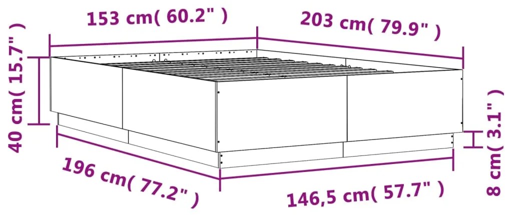 Estrutura de cama 150x200 cm derivados de madeira cinza sonoma