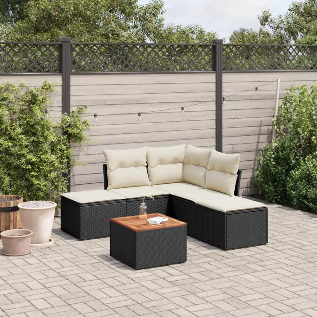 vidaXL 6 pcs conjunto sofás de jardim c/ almofadões vime PE preto