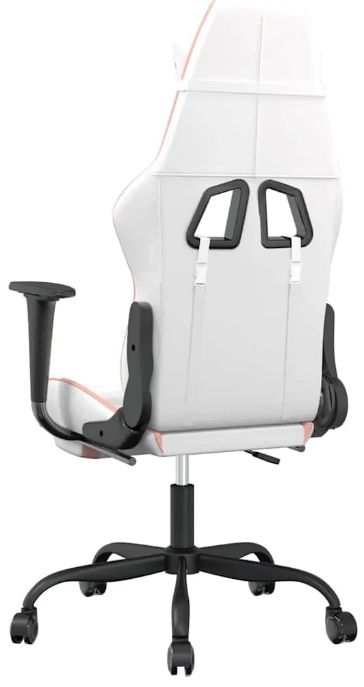 Cadeira gaming massagens c/ apoio pés couro artif. branco/rosa