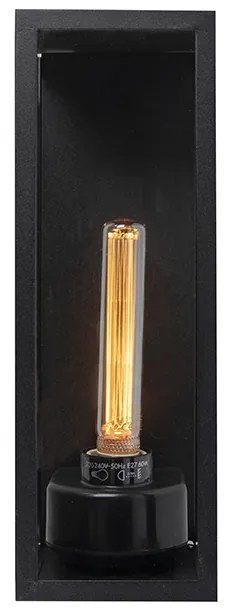 Candeeiro de parede exterior retangular moderno preto com vidro - Rotterdam Long