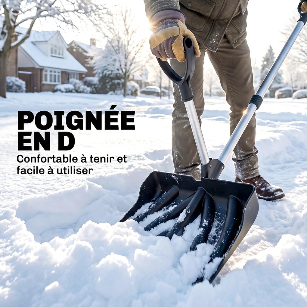 Pá para Neve, 45 x 37 x 135 cm, Pega Ergonómica, Preto