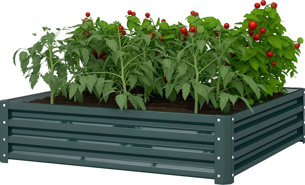 Floreira de horta quadrada em chapa de aço ondulada, 120 x 120 x 30 cm, verde escuro