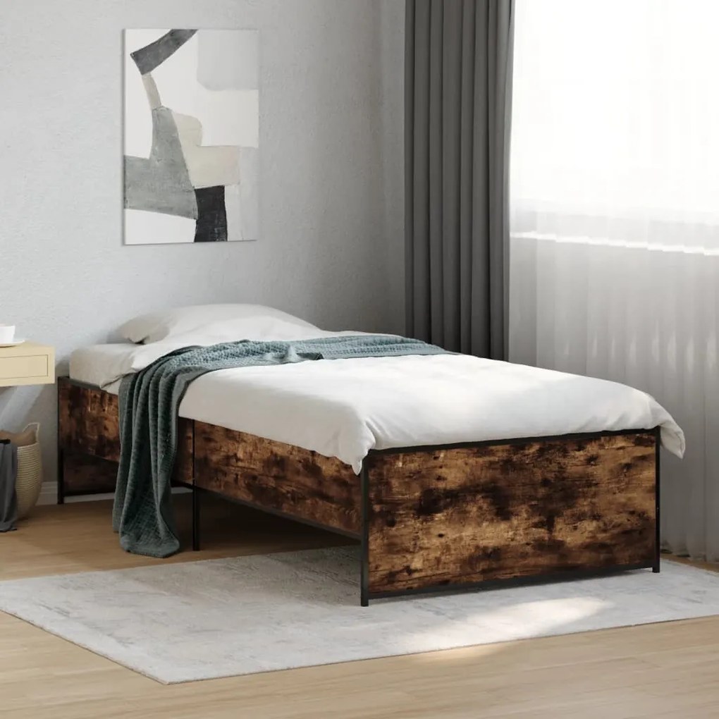 vidaXL Estrutura de cama derivados de madeira e metal carvalho fumado