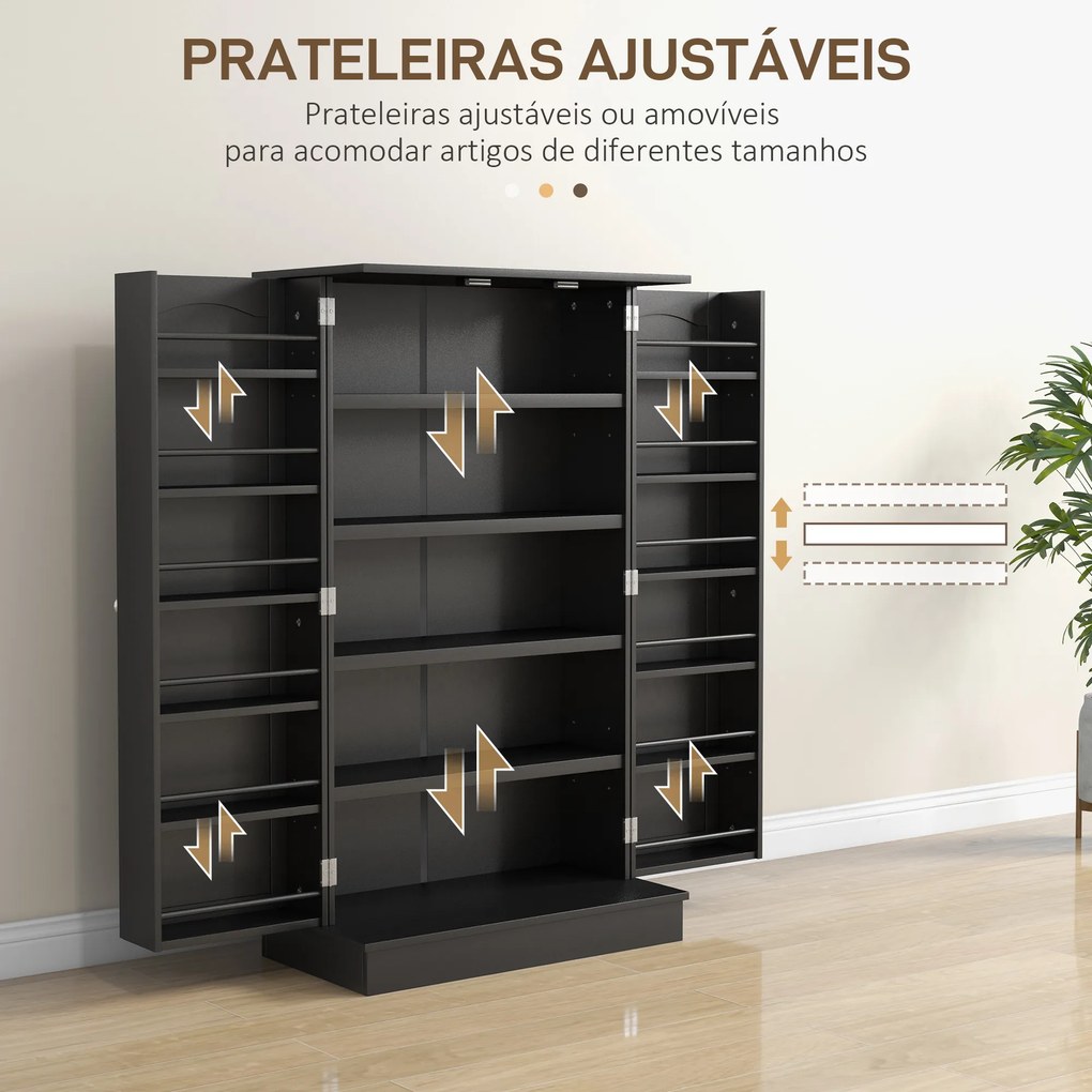 Armário de Cozinha despensaccom 2 Portas e 16 Prateleiras Armário de Cozinha Moderno com Prateleiras Ajustáveis 60x30x104 cm Preto