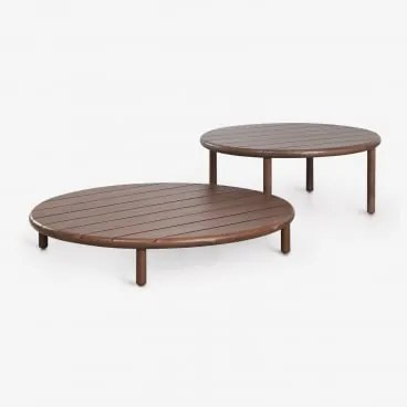 Conjunto De 2 Mesas De Centro Redondas Para Jardim Em Madeira De Acácia Olivia Castanho-acácia Escuro & Castanho-acácia Escuro - Sklum