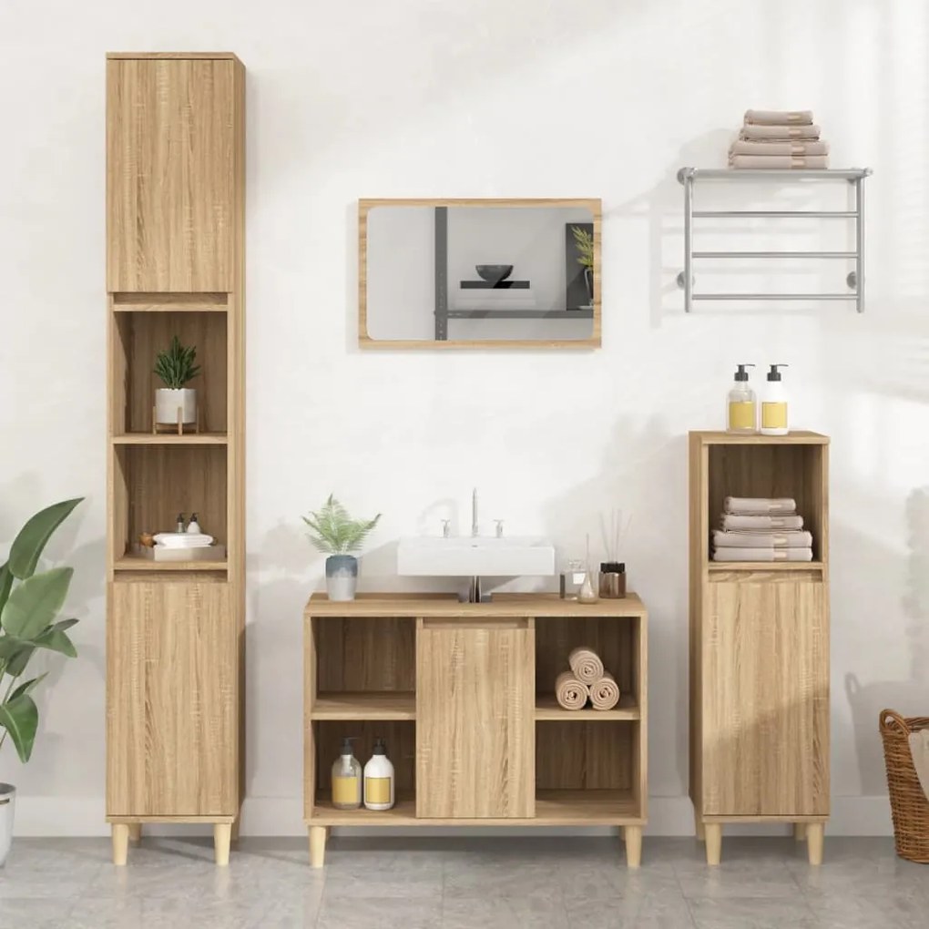 vidaXL 3 pcs conj. móveis casa banho derivados madeira carvalho sonoma