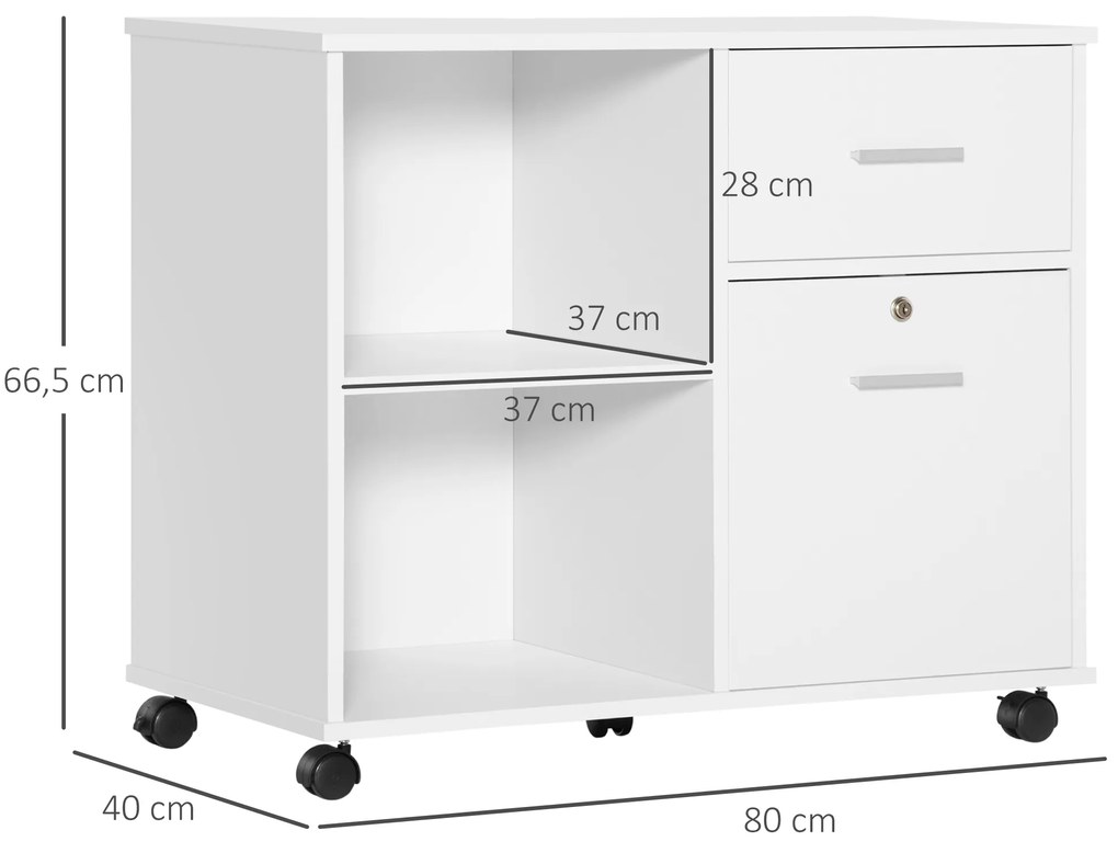 Vinsetto Armário para Impressora Móvel Auxiliar de Escritório com Rodas 2 Prateleiras 2 Gavetas Carga Máxima 30kg para Dormitório Cozinha