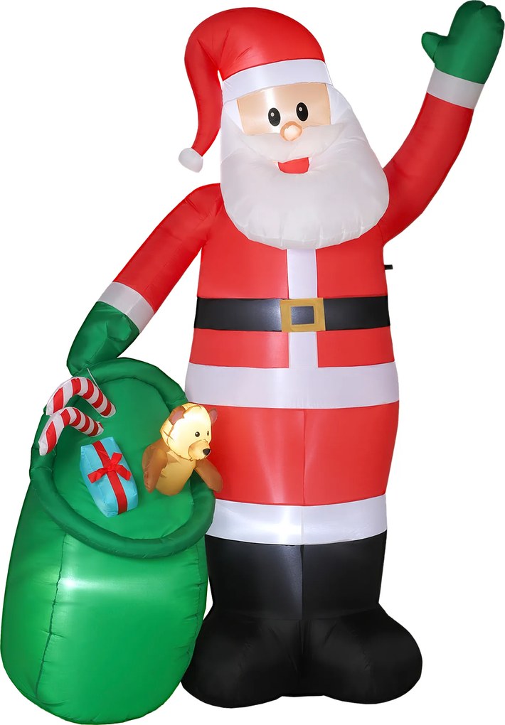 Outsunny Papai Noel Insuflável, 275 cm, com saco e ursinho, decoração de Natal com luzes LED integradas | Aosom Portugal